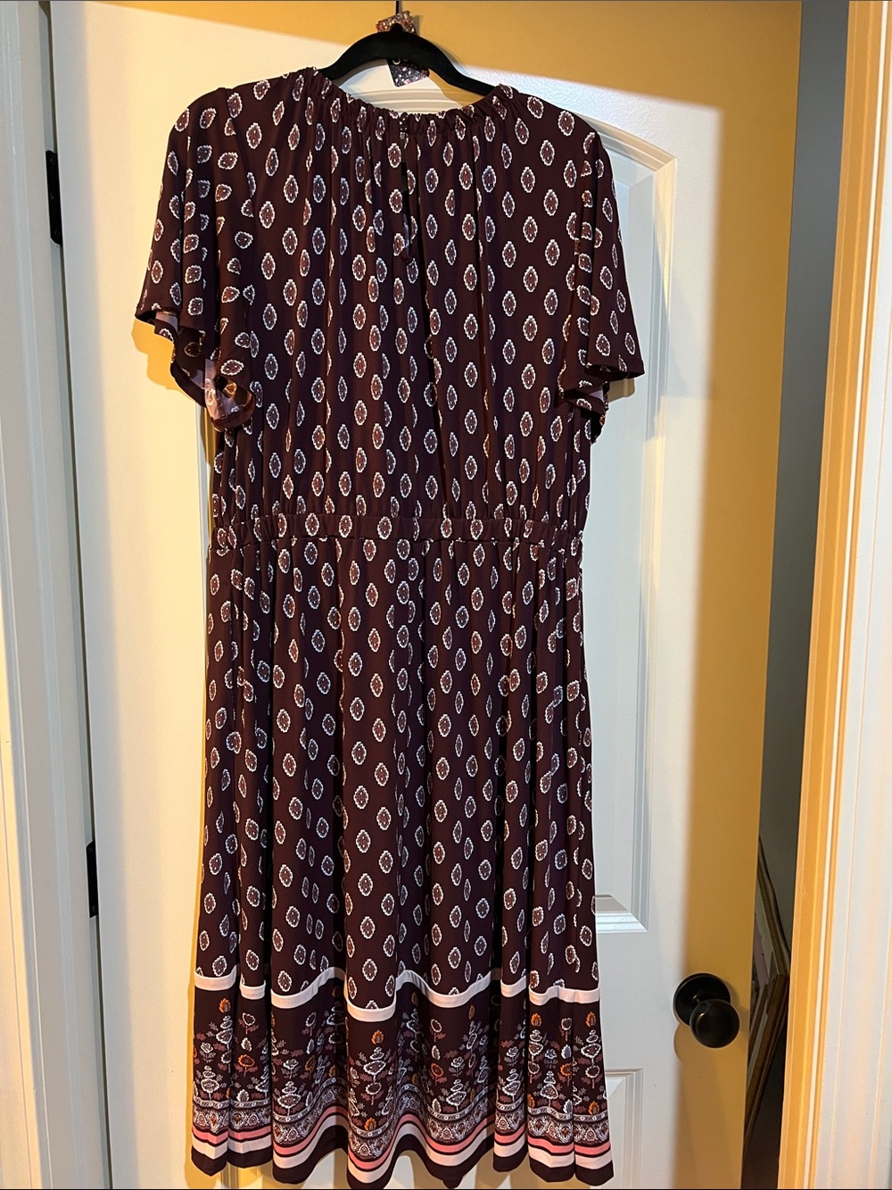 Lane Bryant Burgundy Printed Midi Dress with Drawstring Waist H334 - Picture 10 of 13